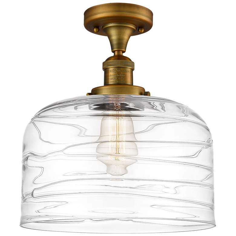 Image 1 Bell 12" Semi-Flush Mount - Brushed Brass - Clear Deco Swirl Shade