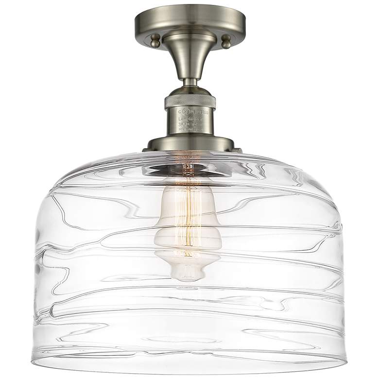 Image 1 Bell 12" Semi-Flush Mount - Brushed Satin Nickel - Clear Deco Swirl Sh