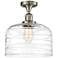 Bell 12" Semi-Flush Mount - Brushed Satin Nickel - Clear Deco Swirl Sh