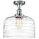 Bell 12" Semi-Flush Mount - Polished Chrome - Clear Deco Swirl Shade