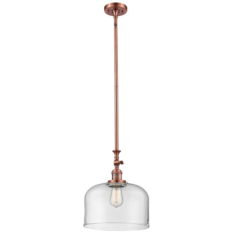 Image 1 Bell 12 inch Stem Hung LED Mini Pendant - Antique Copper - Clear Shade