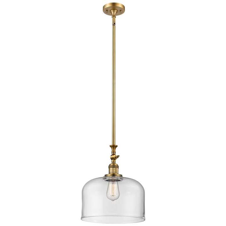 Image 1 Bell 12" Stem Hung LED Mini Pendant - Brushed Brass - Clear Shade