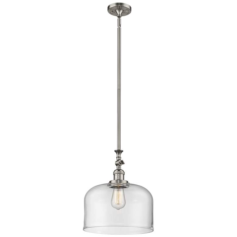 Image 1 Bell 12" Stem Hung LED Mini Pendant - Brushed Satin Nickel - Clear Sha