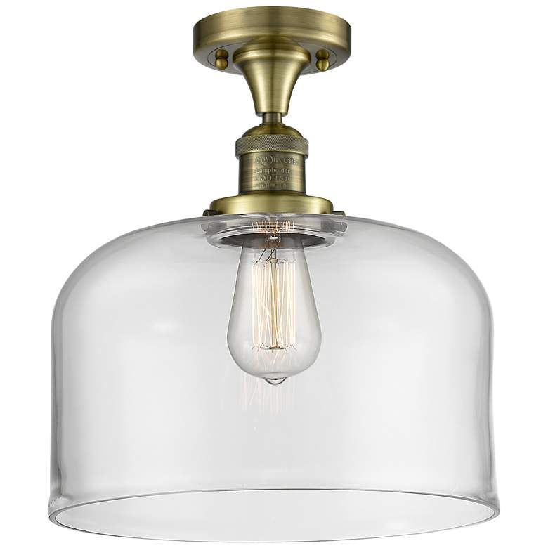 Image 1 Bell 12" Wide Antique Brass Semi Flush Mount w/ Clear Shade