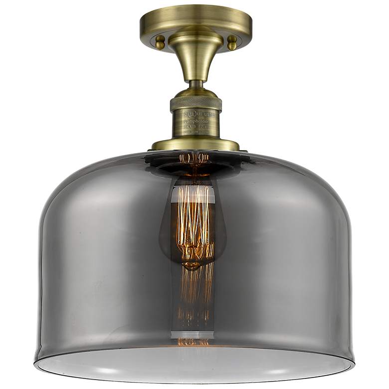 Image 1 Bell 12" Wide Antique Brass Semi Flush Mount w/ Plated Smoke Shade