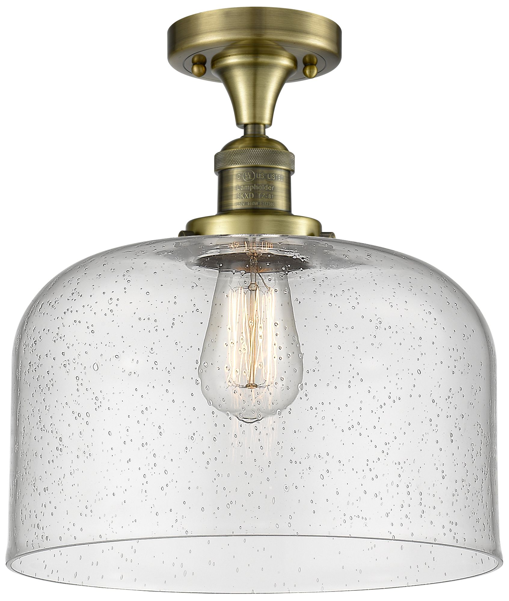 Bell 12" Wide Antique Brass Semi Flush Mount w/ Seedy Shade