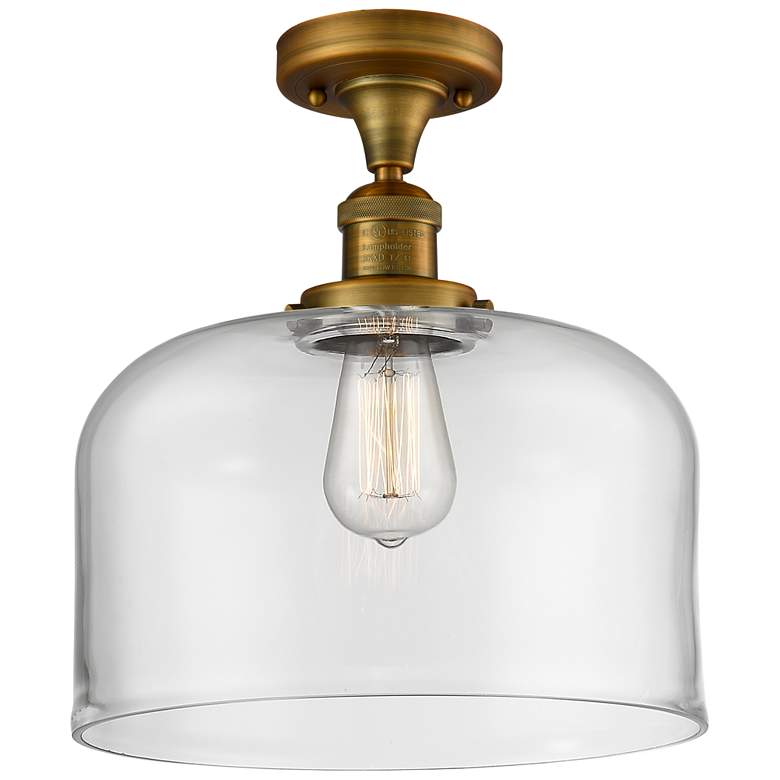 Image 1 Bell 12" Wide Brushed Brass Semi Flush Mount w/ Clear Shade