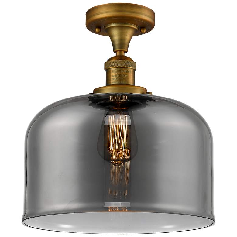 Image 1 Bell 12" Wide Brushed Brass Semi Flush Mount w/ Plated Smoke Shade