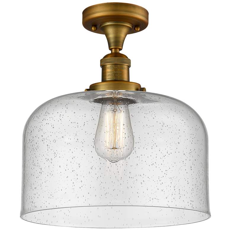 Image 1 Bell 12" Wide Brushed Brass Semi Flush Mount w/ Seedy Shade