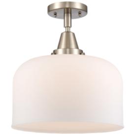 Bell 12" Wide Brushed Nickel Ceiling Light with White Shade Bell 12" Wide Brushed Nickel Ceiling Light with White Shade