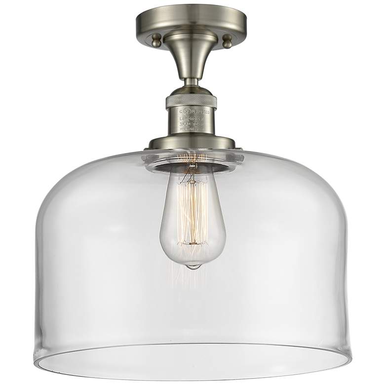Image 1 Bell 12" Wide Brushed Satin Nickel Semi Flush Mount w/ Clear Shade