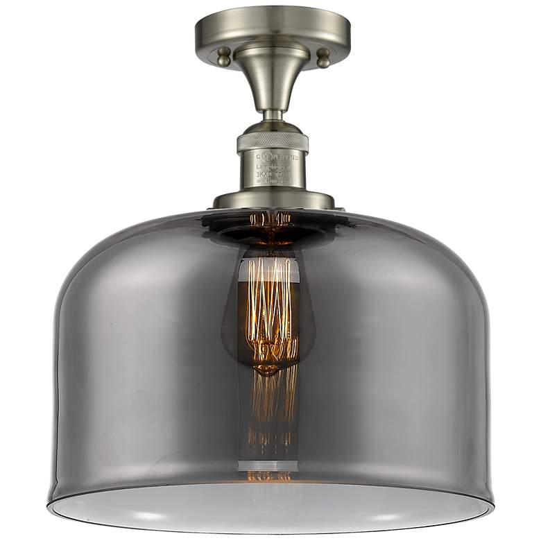 Image 1 Bell 12" Wide Brushed Satin Nickel Semi Flush Mount w/ Plated Smoke Sh