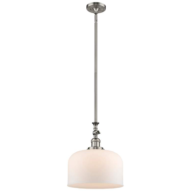 Image 1 Bell 12" Wide Brushed Satin Nickel Stem Hung Mini Pendant w/ White Sha