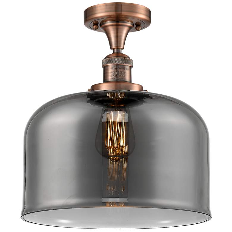 Image 1 Bell 12 inch Wide Copper Semi Flush Mount w/ Plated Smoke Shade