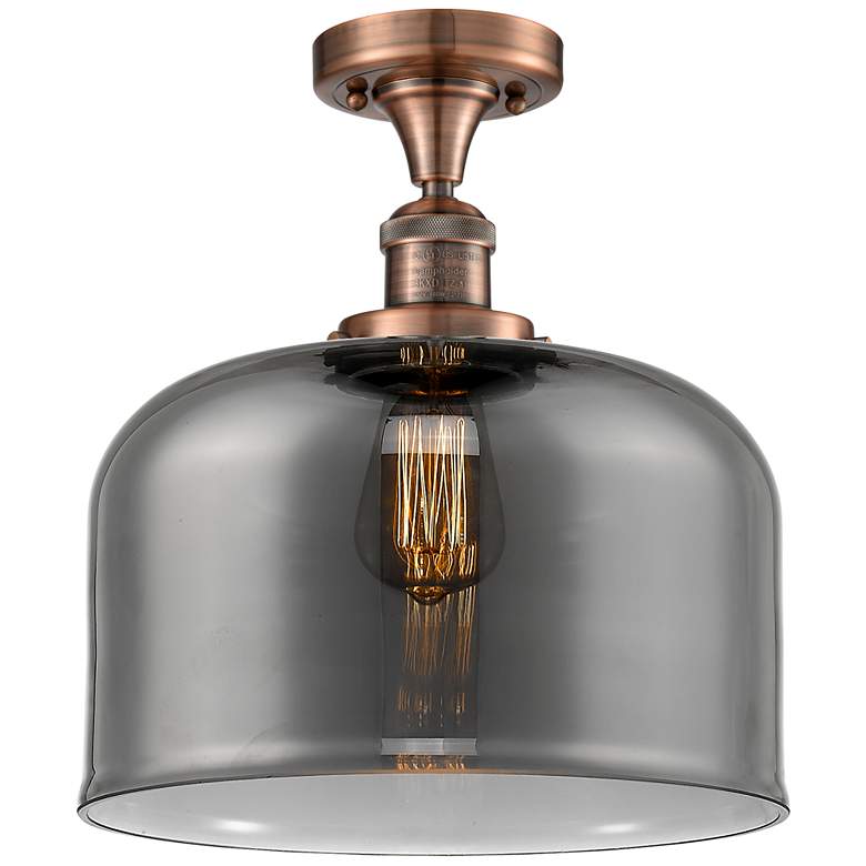 Image 1 Bell 12" Wide Copper Semi Flush Mount w/ Plated Smoke Shade