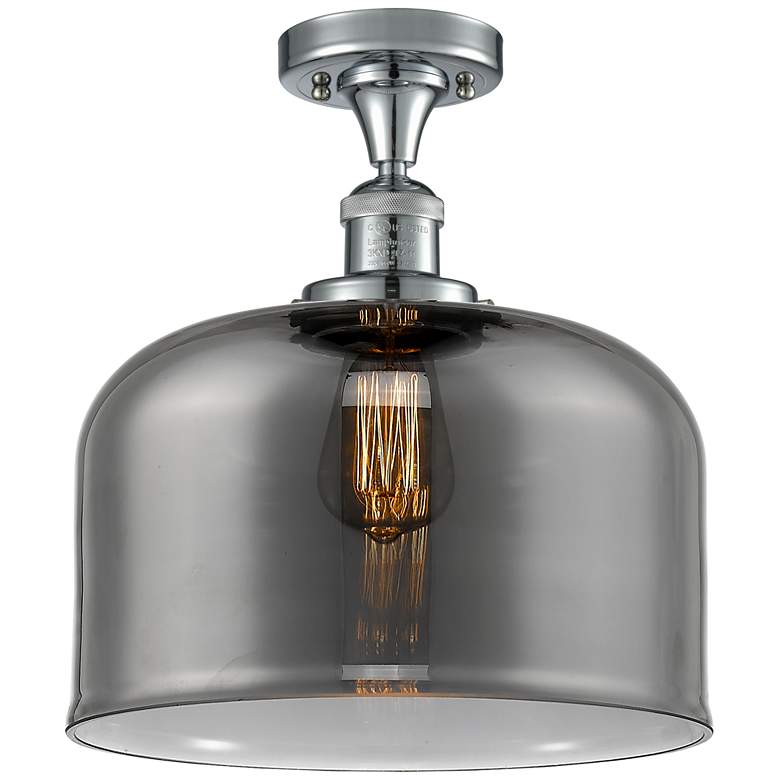 Image 1 Bell 12" Wide Polished Chrome Semi Flush Mount w/ Plated Smoke Shade