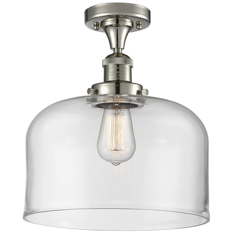Image 1 Bell 12" Wide Polished Nickel Semi Flush Mount w/ Clear Shade