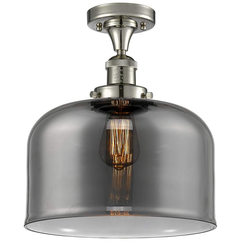 Image 1 Bell 12" Wide Polished Nickel Semi Flush Mount w/ Plated Smoke Shade