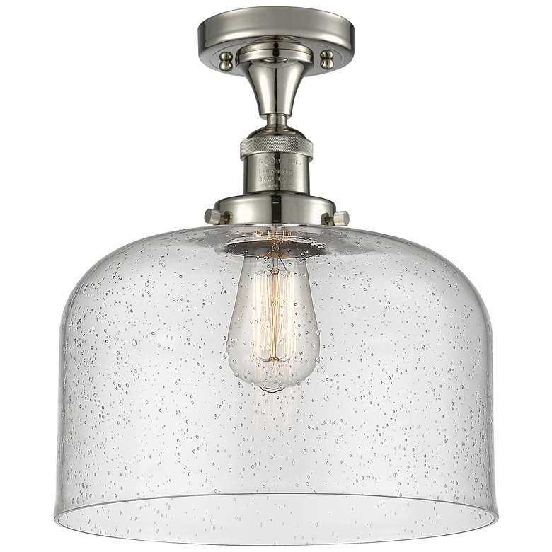 Image 1 Bell 12" Wide Polished Nickel Semi Flush Mount w/ Seedy Shade