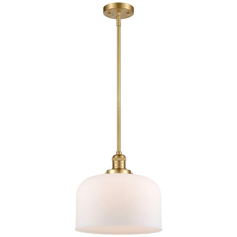Image 1 Bell 12" Wide Satin Gold Mini Pendant w/ White Glass