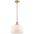 Bell 12" Wide Satin Gold Mini Pendant w/ White Glass