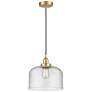Bell 12" Wide Satin Gold Mini Pendant with Seedy Shade