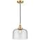 Bell 12" Wide Satin Gold Mini Pendant with Seedy Shade