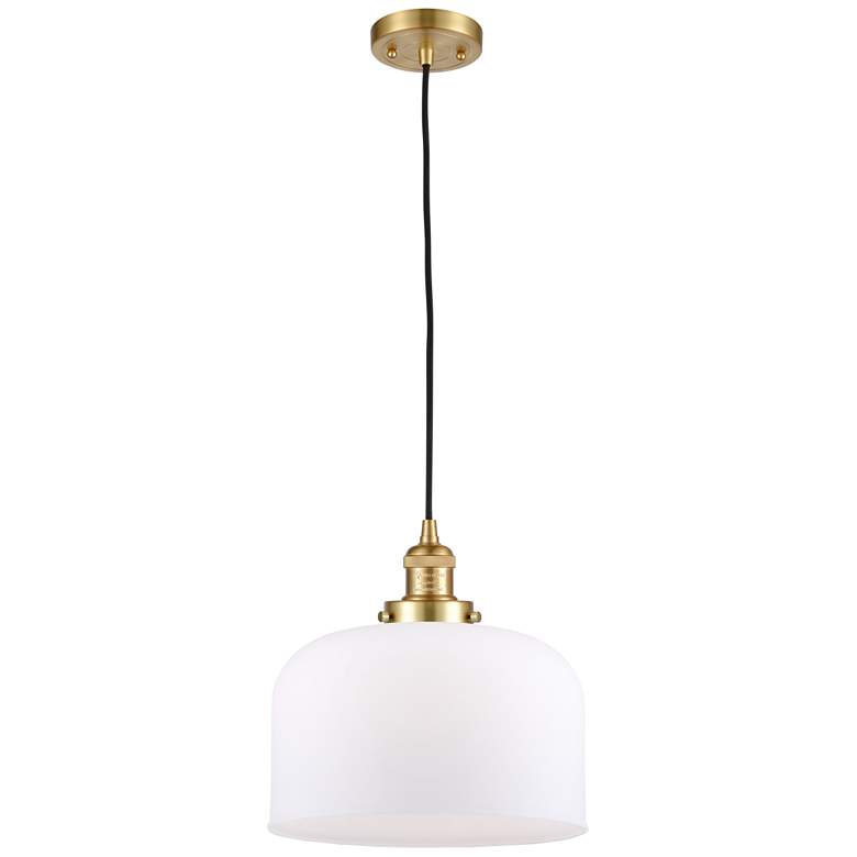 Image 1 Bell 12" Wide Satin Gold Mini Pendant with White Glass