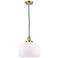 Bell 12" Wide Satin Gold Mini Pendant with White Glass