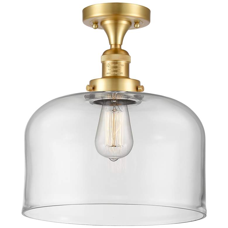Image 1 Bell 12" Wide Satin Gold Semi Flush Mount w/ Clear Shade