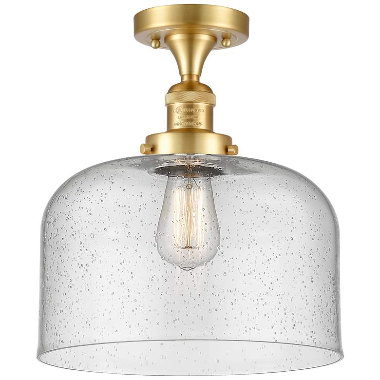 Image 1 Bell 12" Wide Satin Gold Semi Flush Mount w/ Seedy Shade