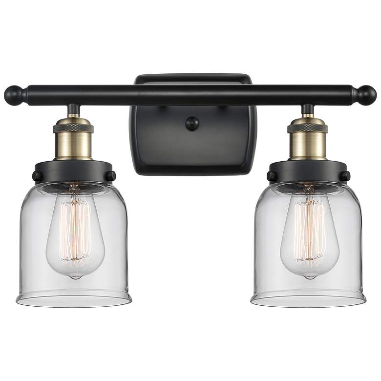 Image 1 Bell 12"H Black Brass 2-Light LED Wall Sconce w/ Clear Glass