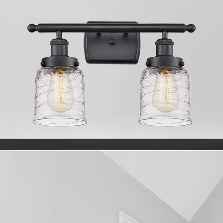 Image 1 Bell 12"H Matte Black 2-Light Wall Sconce with Clear Glass