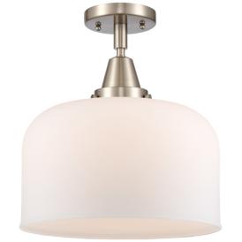 Bell 12"W Brushed Nickel LED Ceiling Light with White Glass Bell 12"W Brushed Nickel LED Ceiling Light with White Glass