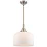 Bell 12"W Brushed Satin Nickel and White Glass Mini Pendant