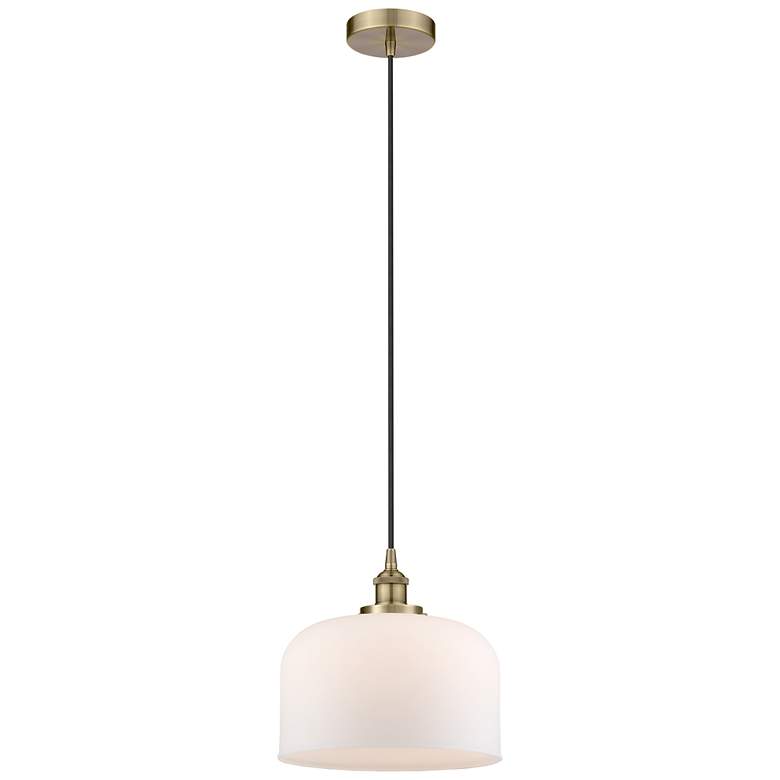 Image 1 Bell 12" LED Mini Pendant - Antique Brass - Matte White Shade