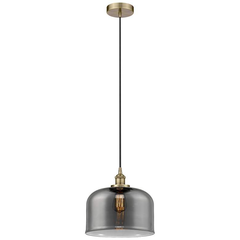 Image 1 Bell 12" LED Mini Pendant - Antique Brass - Plated Smoke Shade