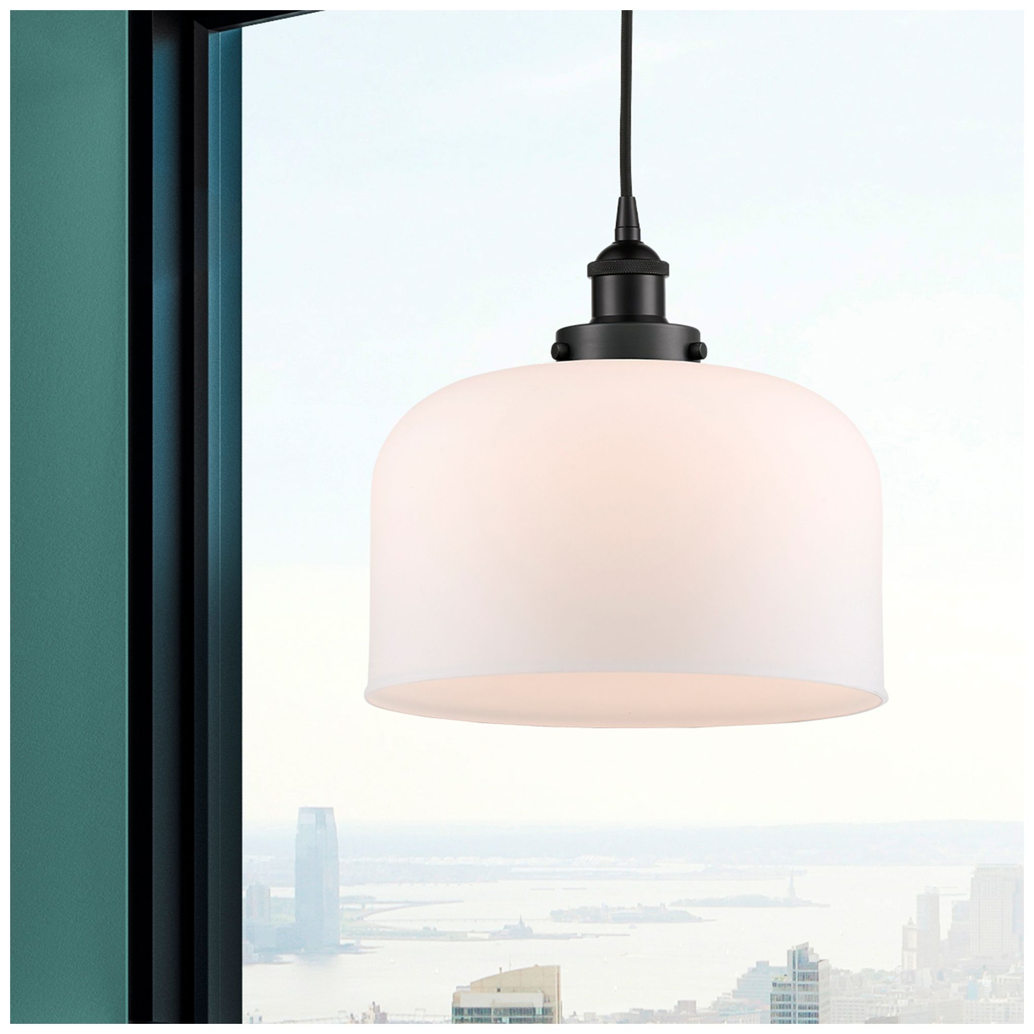 Image 2 Bell 12" LED Mini Pendant - Matte Black - Matte White Shade more views