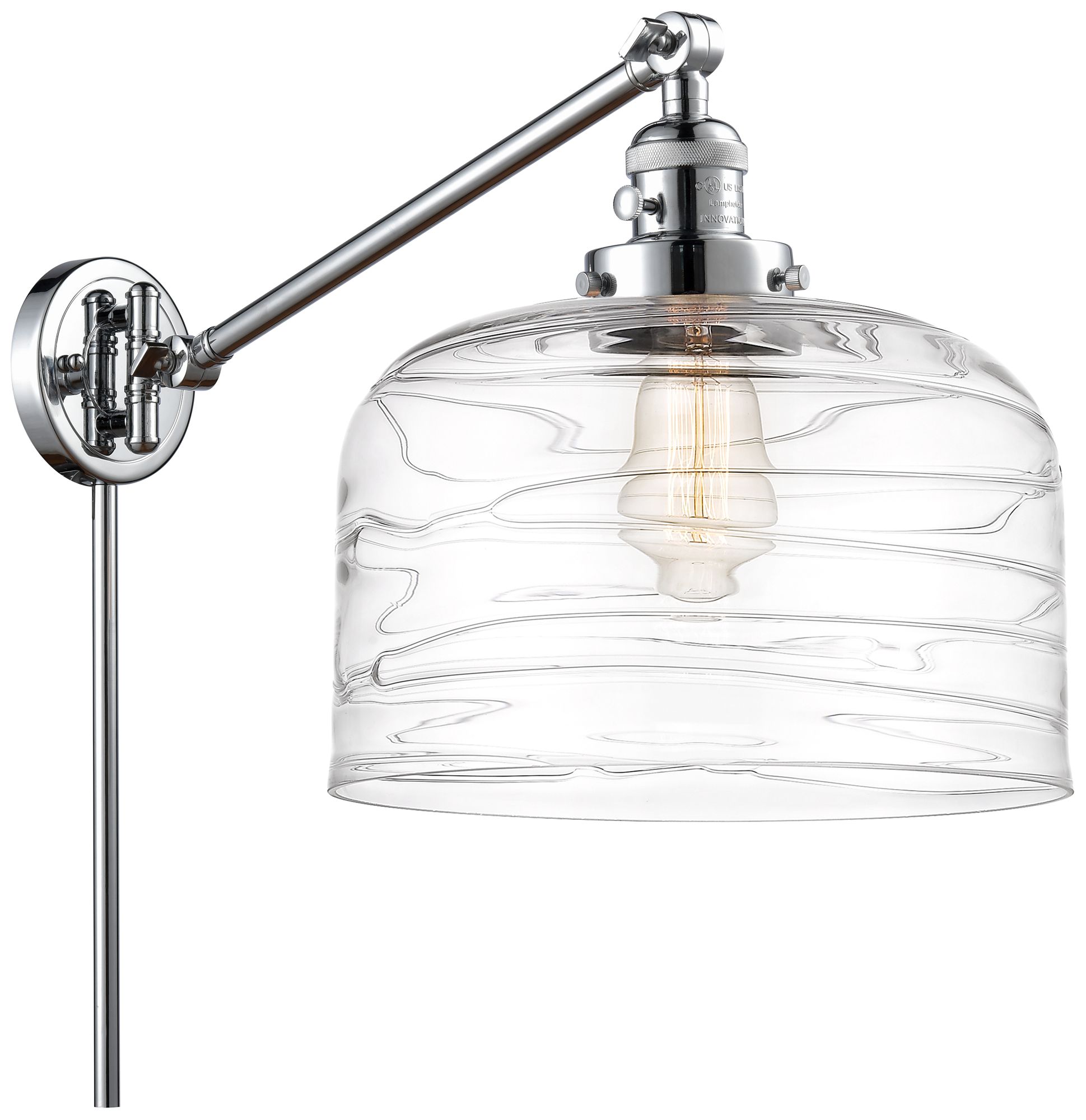 Bell 12" Polished Chrome LED Swing Arm With Clear Deco Swirl Made to Order