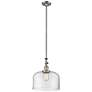 Bell 12" Stem Hung LED Mini Pendant - Brushed Satin Nickel - Clear Shade