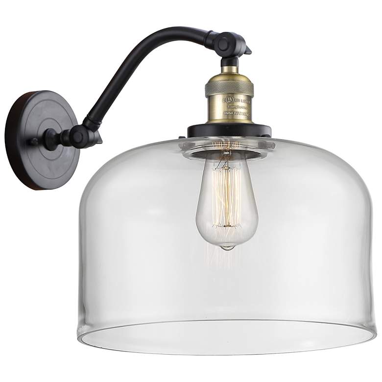 Image 1 Bell 13" High Black Brass Sconce w/ Clear Shade
