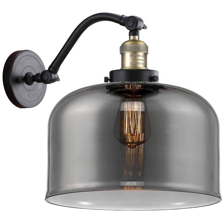 Image 1 Bell 13" High Black Brass Sconce w/ Plated Smoke Shade