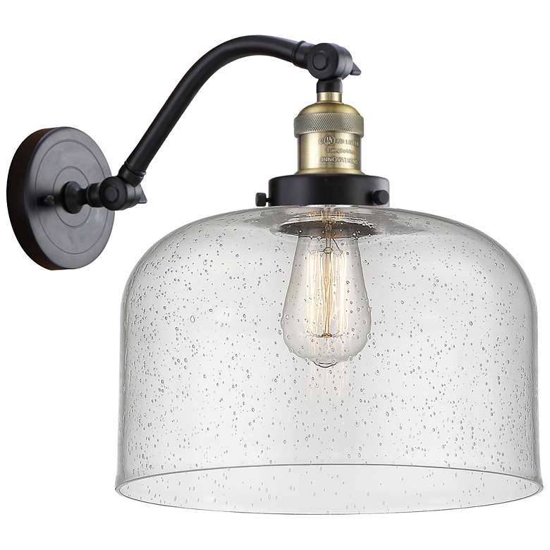 Image 1 Bell 13" High Black Brass Sconce w/ Seedy Shade