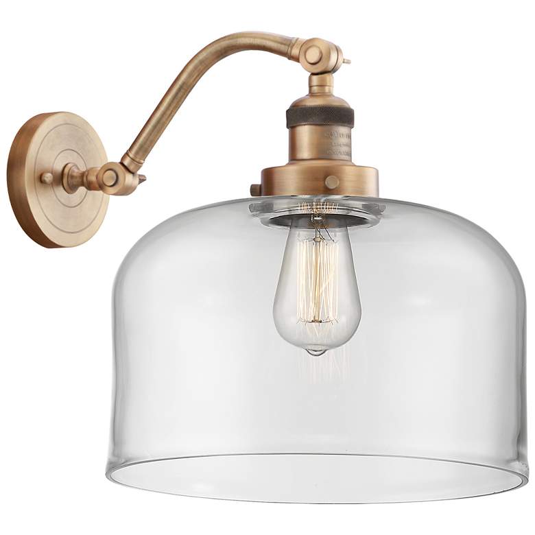 Image 1 Bell 13" High Brushed Brass Sconce w/ Clear Shade