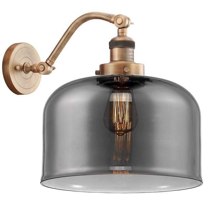 Image 1 Bell 13" High Brushed Brass Sconce w/ Plated Smoke Shade
