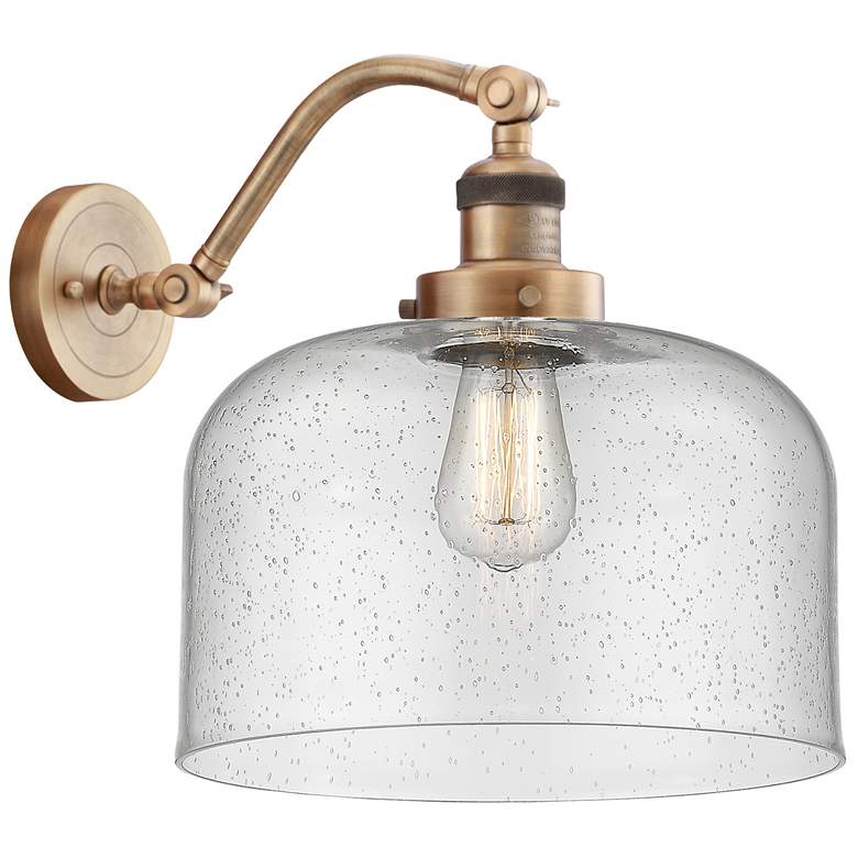 Image 1 Bell 13" High Brushed Brass Sconce w/ Seedy Shade