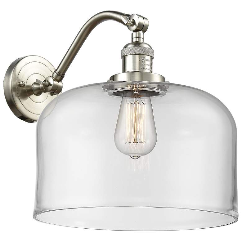 Image 1 Bell 13" High Brushed Satin Nickel Sconce w/ Clear Shade