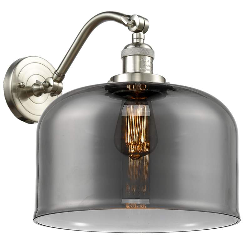 Image 1 Bell 13" High Brushed Satin Nickel Sconce w/ Plated Smoke Shade