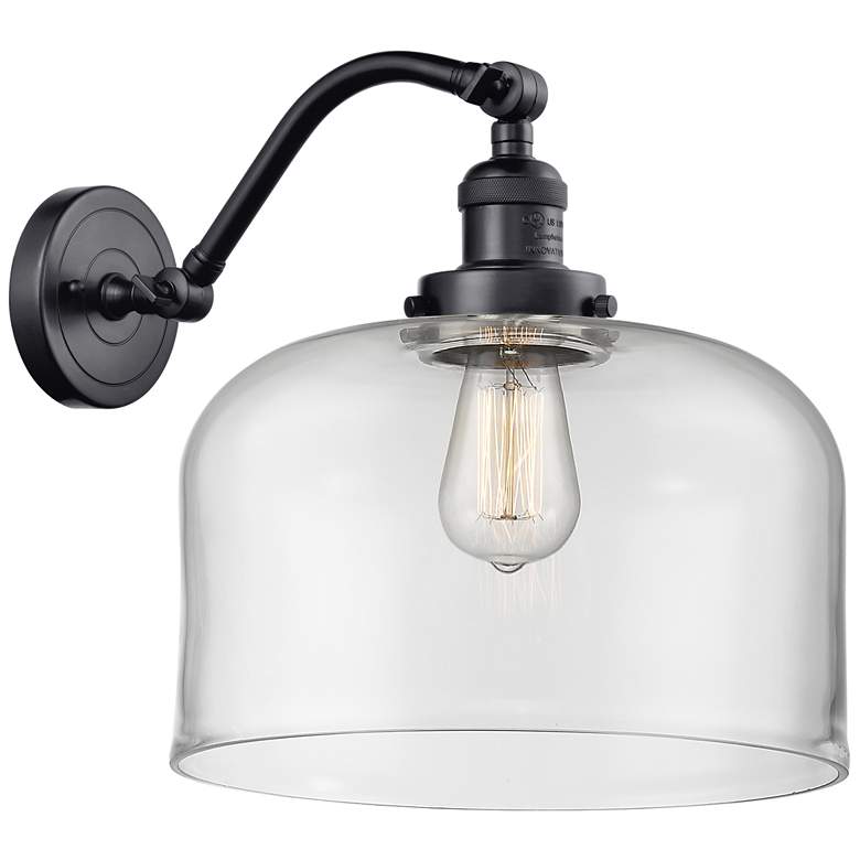 Image 1 Bell 13" High Matte Black Sconce w/ Clear Shade