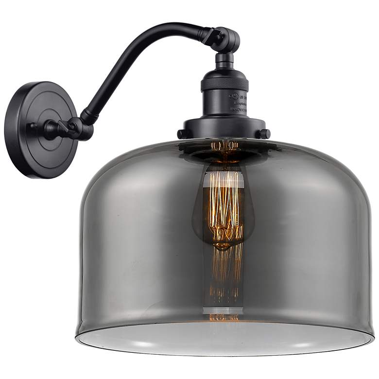 Image 1 Bell 13" High Matte Black Sconce w/ Plated Smoke Shade